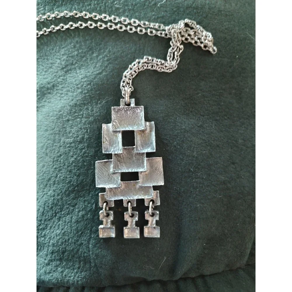 Vintage Silver Tone Pendent with Center Cutouts Second Tier Modernist Geometric